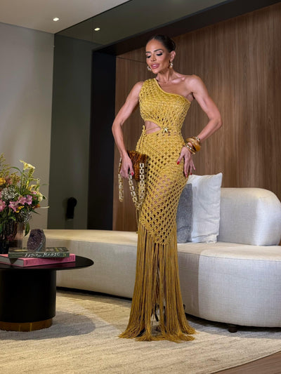 VESTIDO ESTRELA GOLD - VESTIDO COM HOT PANT , FIOS DE SEDA