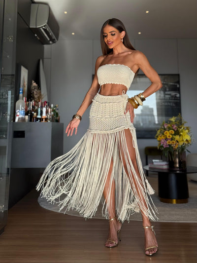 CONJUNTO IBIZA OFF - TOP, SAIA E HOT PANT , FIOS DE SEDA