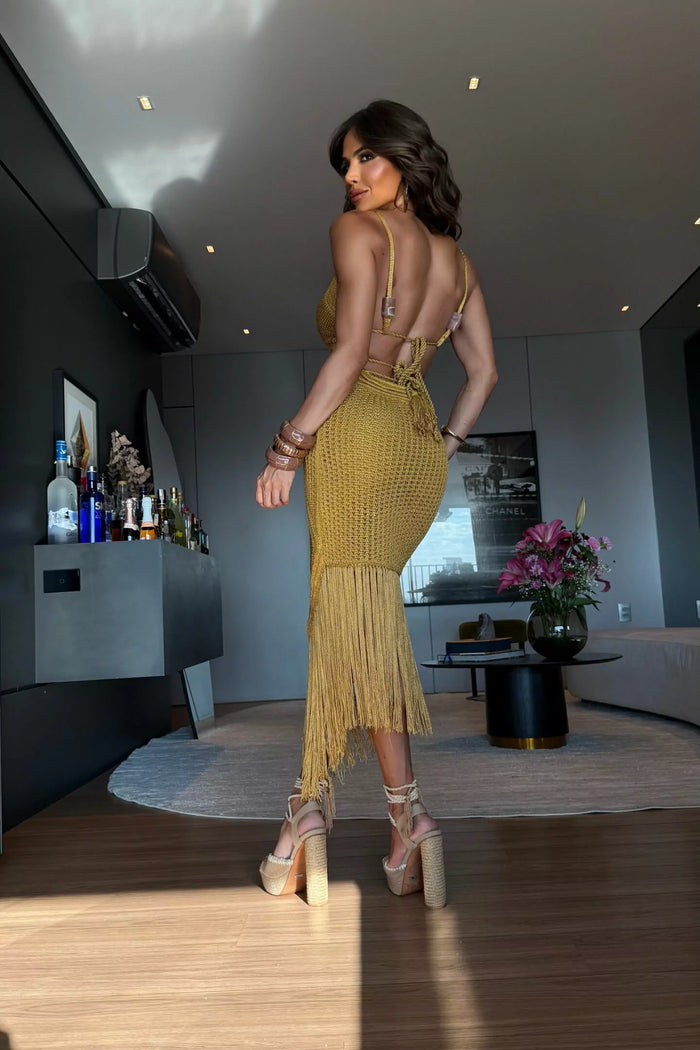 VESTIDO PARATY GOLD - TRICOT PREMIUM EM FIOS DE SEDA