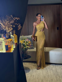 VESTIDO ESTRELA GOLD - VESTIDO COM HOT PANT , FIOS DE SEDA