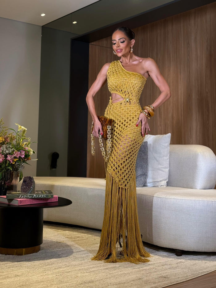 VESTIDO ESTRELA GOLD - VESTIDO COM HOT PANT , FIOS DE SEDA
