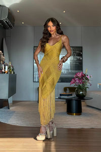 VESTIDO PARATY GOLD - TRICOT PREMIUM EM FIOS DE SEDA