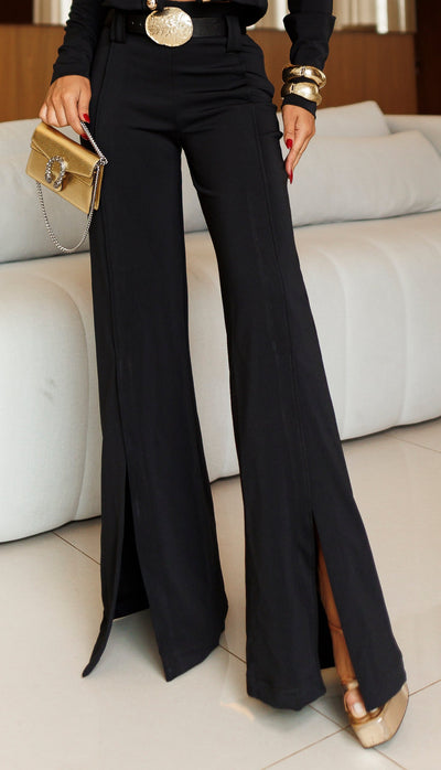 CALÇA PANTALONA COM FENDA - NÃO ACOMPANHA CINTO