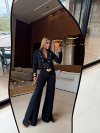 CONJUNTO DIVINUS - CASACO COM TOP E CALÇA PANTALONA FENDA