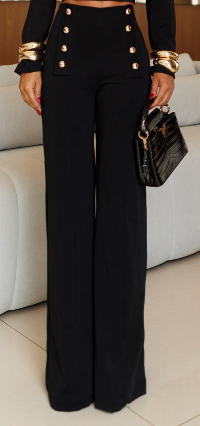 CALÇA PANTALONA COM BOTÕES DOURADOS