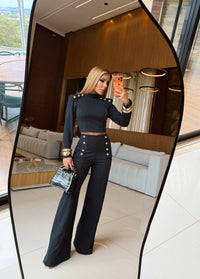 CONJUNTO PRESTIGE BLACK - CROPPED BLAZER MANGA LONGA E CALÇA PANTALONA