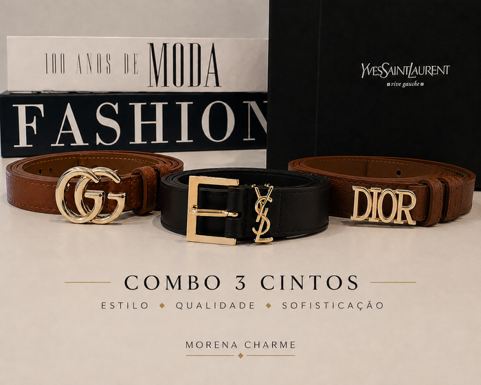 COMBO 3 CINTOS - DIORI BLACK - GUZ MARROM - IVYS CAFÉ - COMBO PROMOCIONAL SEM TROCA