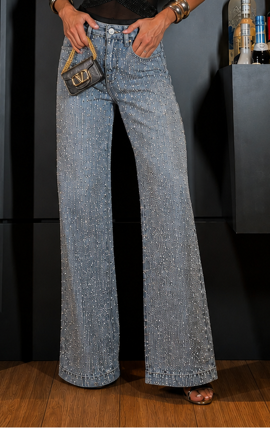 CALÇA JEANS RIVIERA - JEANS AZUL CLARO CRAVEJADA