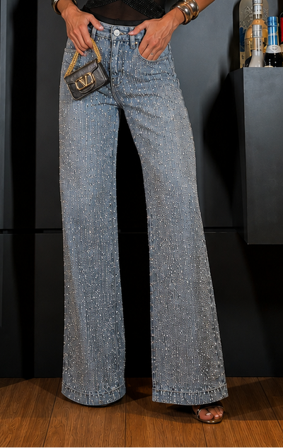 CALÇA JEANS RIVIERA - JEANS AZUL CLARO CRAVEJADA