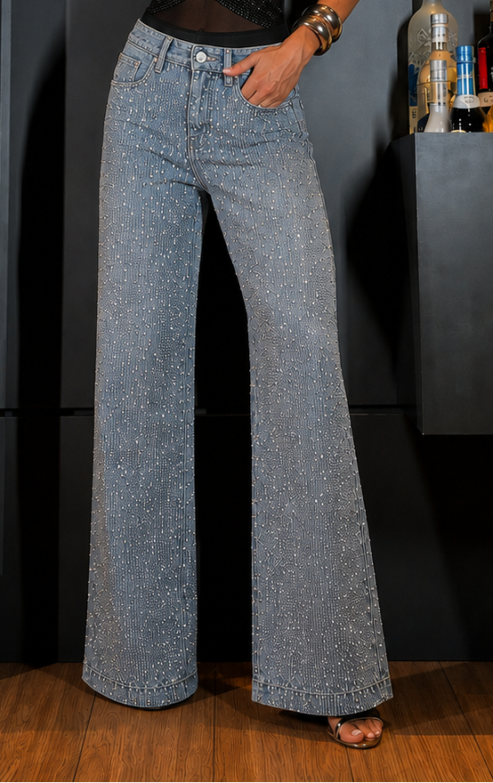 CALÇA JEANS RIVIERA - JEANS AZUL CLARO CRAVEJADA