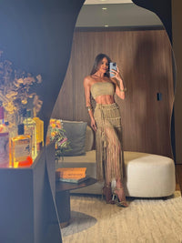 CONJUNTO IBIZA TOFFE- TOP, SAIA E HOT PANT , FIOS DE SEDA
