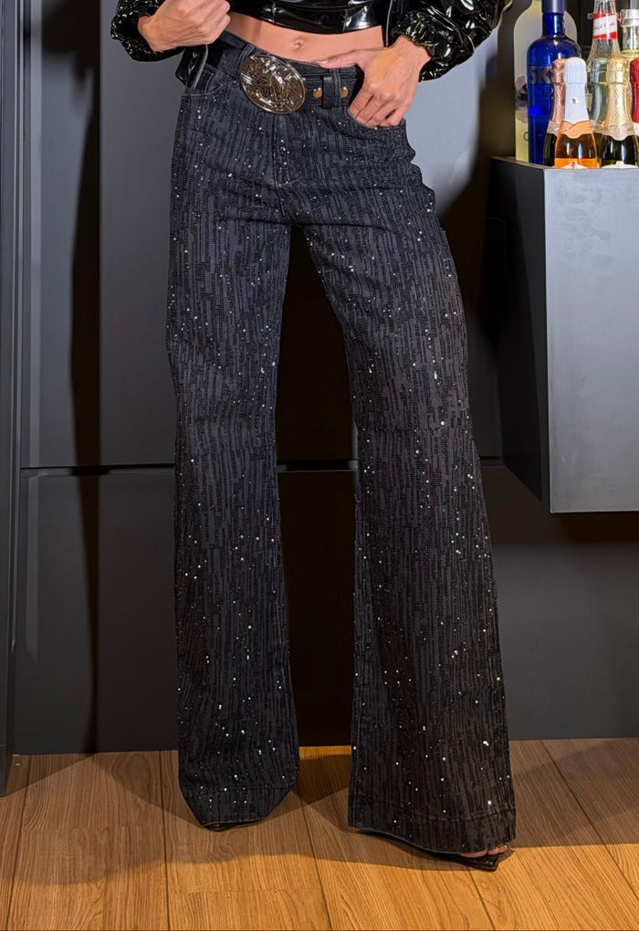 CALÇA JEANS RIVIERA - JEANS BLACK CRAVEJADA