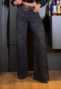 CALÇA JEANS RIVIERA - JEANS BLACK CRAVEJADA
