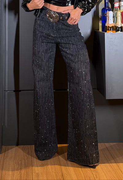 CALÇA JEANS RIVIERA - JEANS BLACK CRAVEJADA