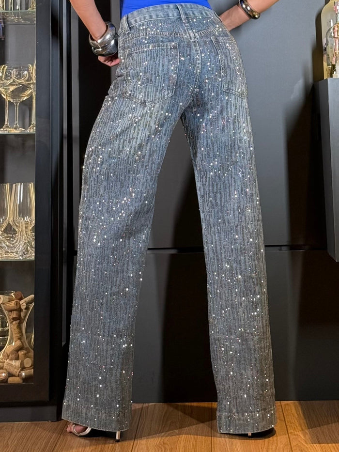 CALÇA JEANS RIVIERA - JEANS AZUL ESCURO CRAVEJADA