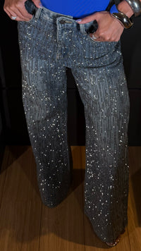 CALÇA JEANS RIVIERA - JEANS AZUL ESCURO CRAVEJADA