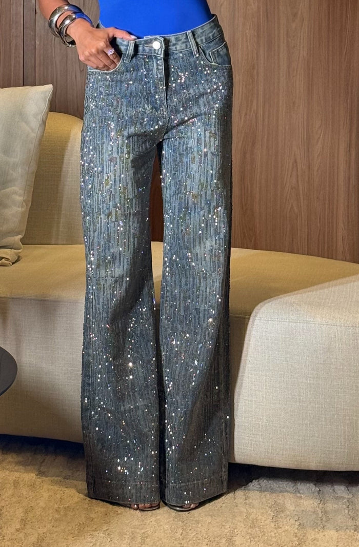 CALÇA JEANS RIVIERA - JEANS AZUL ESCURO CRAVEJADA