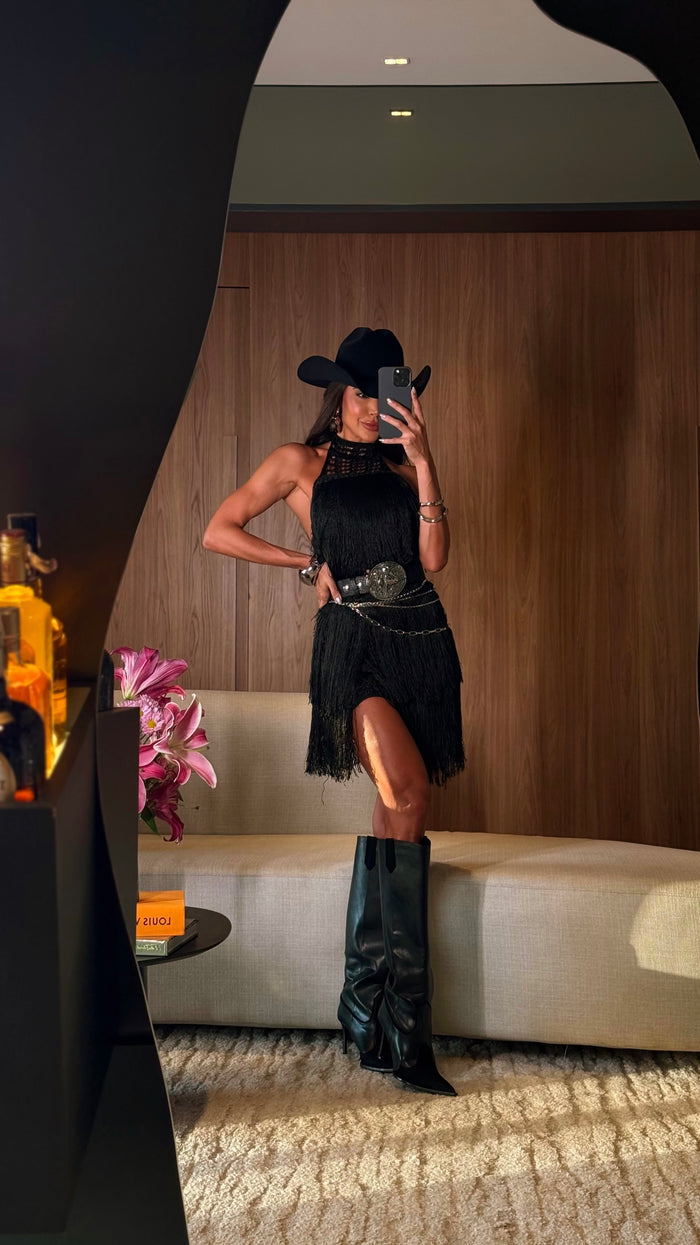 VESTIDO LORETTA BLACK - ACOMPANHA  HOT PANT, FIOS DE SEDA