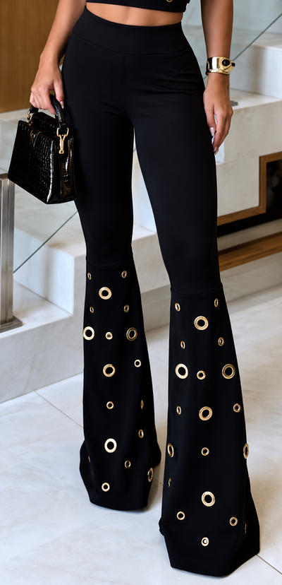 CALÇA FLARE PAOLA  EM MONTARIA COM BARRA EM ILHÓS