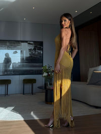 VESTIDO ALMA GOLD - VESTIDO COM TOP E HOT PANT , FIOS DE SEDA