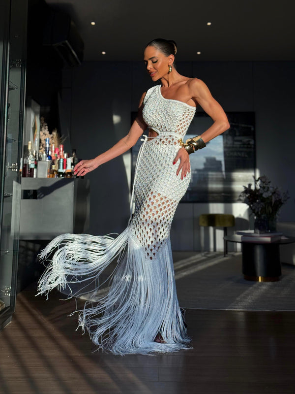VESTIDO ESTRELA BRANCO - VESTIDO COM HOT PANT , FIOS DE SEDA