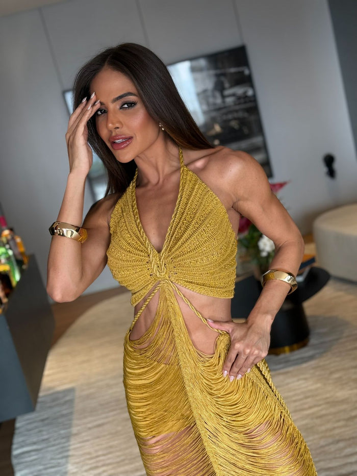 VESTIDO MADRI GOLD - COM HOT PANT , FIOS DE SEDA