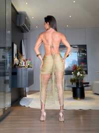 VESTIDO MALDIVAS TOFFEE - COM HOT PANT , FIOS DE SEDA