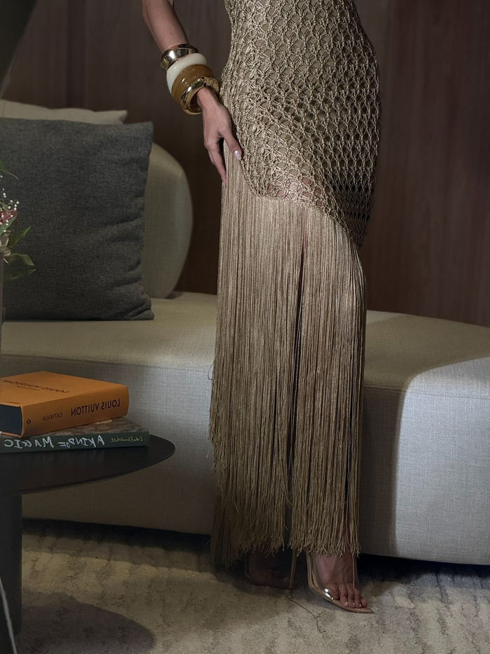 VESTIDO MADRE PÉROLA TOFFEE, FIOS DE SEDA