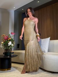 VESTIDO MADRE PÉROLA TOFFEE, FIOS DE SEDA