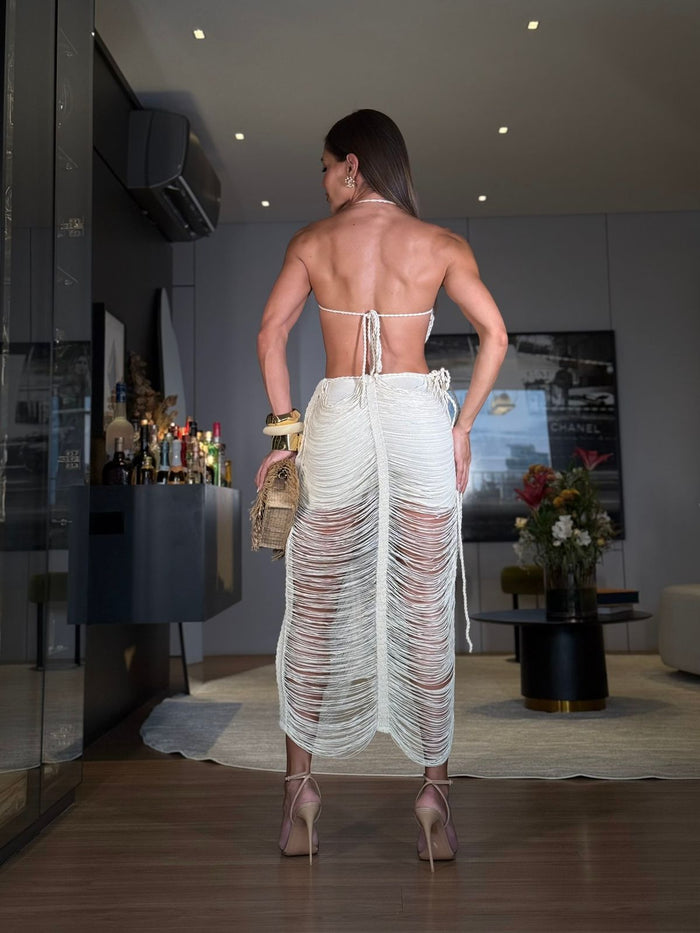 VESTIDO MALDIVAS NATURAL - COM HOT PANT , FIOS DE SEDA