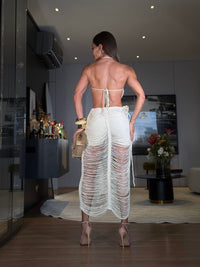 VESTIDO MALDIVAS NATURAL - COM HOT PANT , FIOS DE SEDA