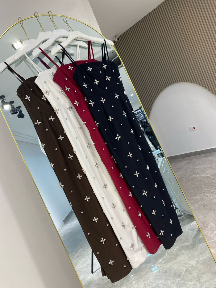 VESTIDO HELENA COFFEE CRISTAIS