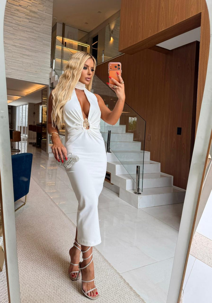 VESTIDO MIDI CHARLOTTE OFF - VESTIDO COM LEVE TRANSPARÊNCIA