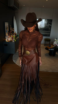 SAIA FRANJAS TEXAS MARROM - SOMENTE A SAIA