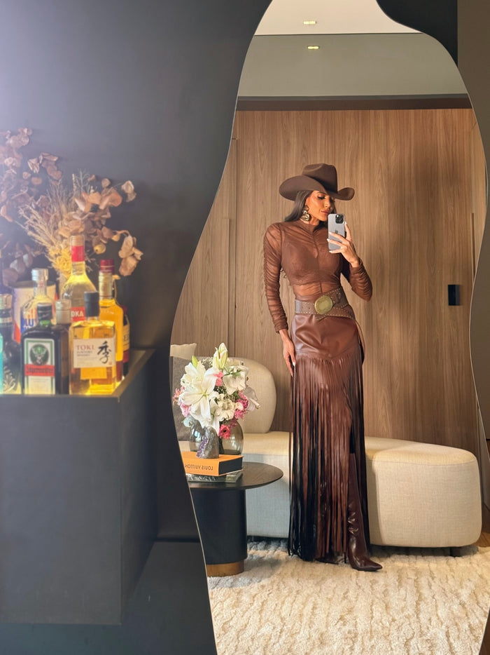 SAIA FRANJAS TEXAS MARROM - SOMENTE A SAIA