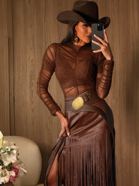 SAIA FRANJAS TEXAS MARROM - SOMENTE A SAIA