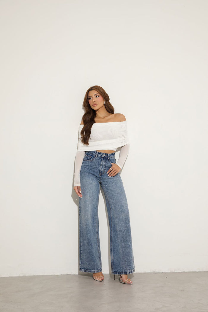 CALÇA JEANS ESCURO CRYSTAL - CRAVEJADA
