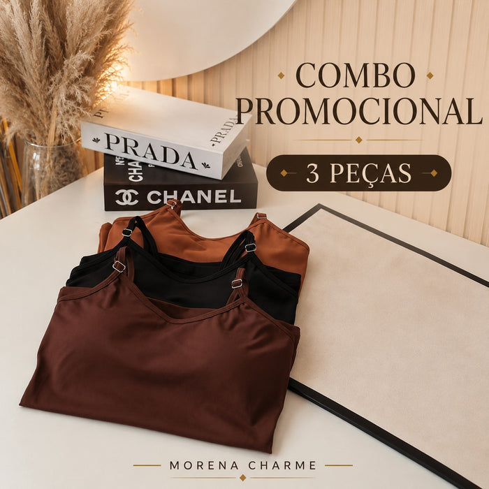 COMBO 3 PEÇAS - REGATA POWER - BLACK, CHOCOLATE E AVELÃ
