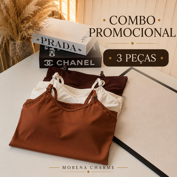 COMBO 3 PEÇAS - REGATA POWER - OFF, CHOCOLATE E AVELÃ