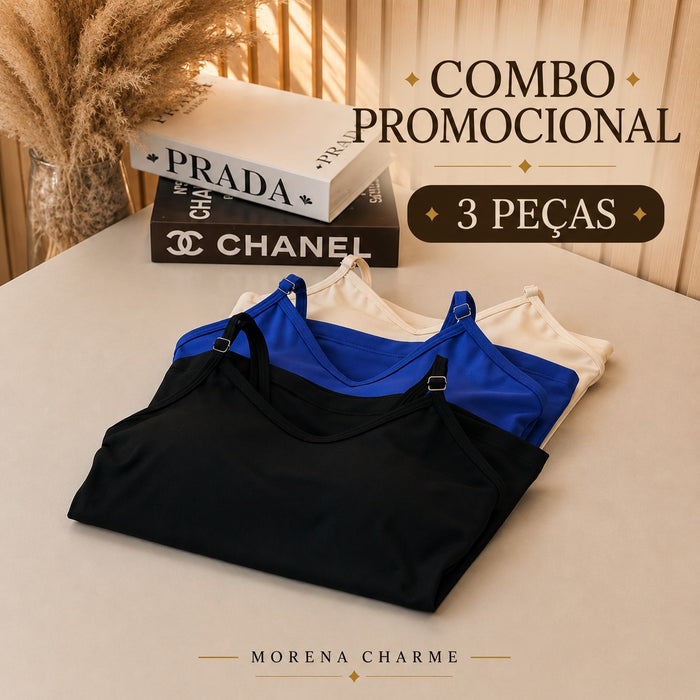 COMBO 3 PEÇAS - REGATA POWER - BLACK, AZUL E OFF