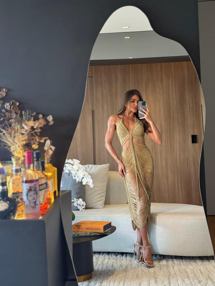VESTIDO MADRI TOFFEE  - COM HOT PANT , FIOS DE SEDA