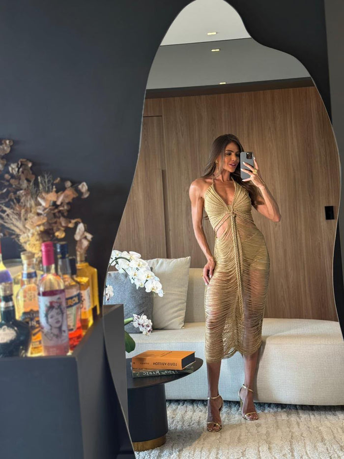 VESTIDO MADRI TOFFEE  - COM HOT PANT , FIOS DE SEDA