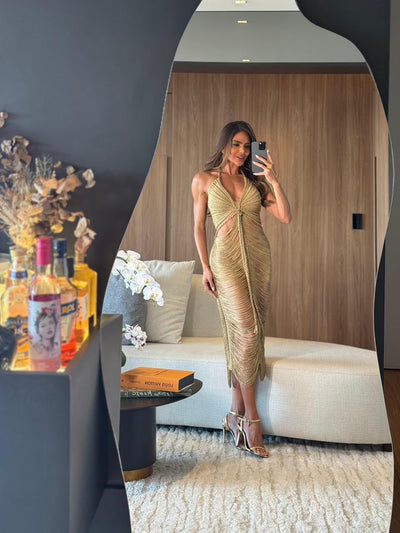 VESTIDO MADRI TOFFEE  - COM HOT PANT , FIOS DE SEDA
