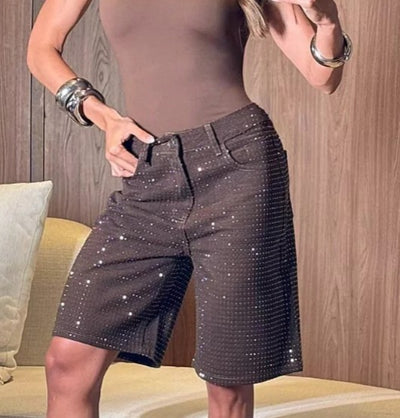 BERMUDA STELLAR | JEANS CLARO - TODA CRAVEJADA EM CRISTAIS