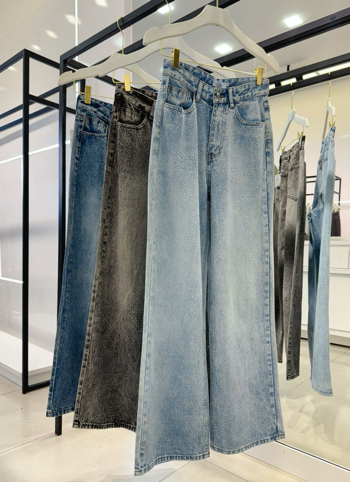 CALÇA JEANS MESCLA CRYSTAL - CRAVEJADA