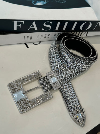 CINTO REALEZA EM STRASS COM MAX FIVELA - SILVER