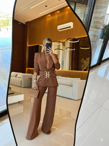 BLAZER MADEMOISELLE MARROM COM CINTO 3 FAIXAS