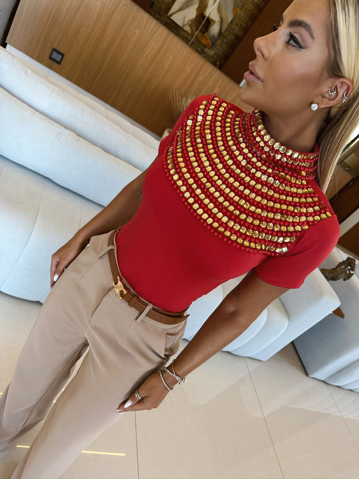 BODY LIVIA RED BORDADO A MÃO-PEÇA PROMOCIONAL SEM TROCA