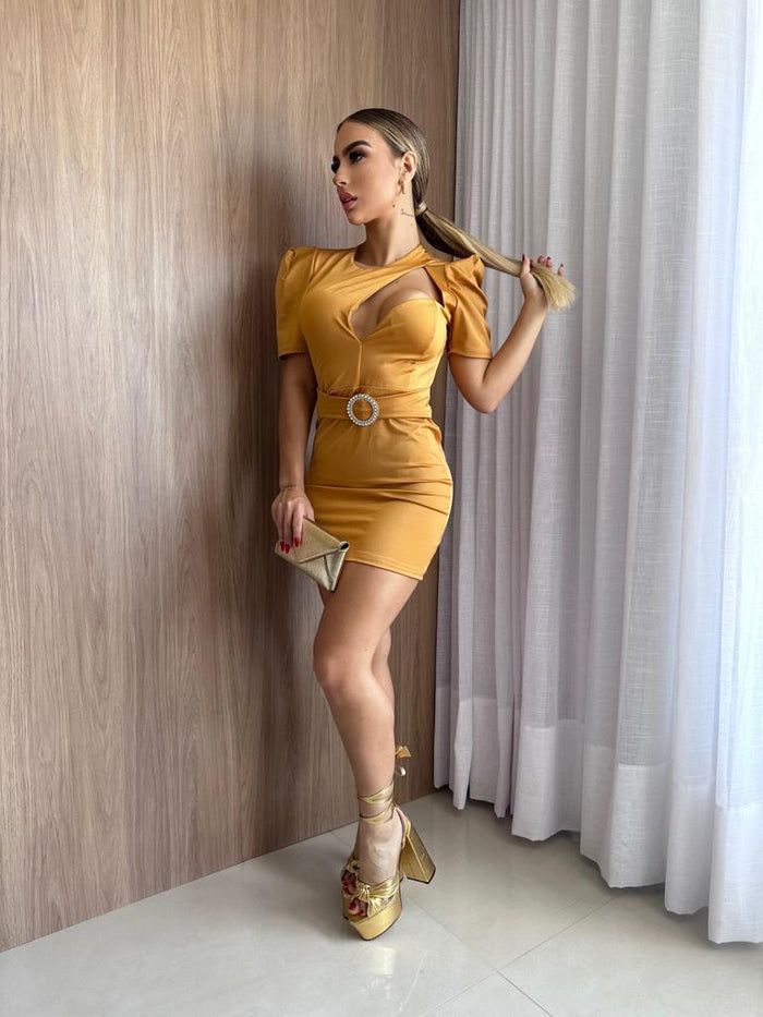 VESTIDO GLOSS GOLD PAOLA PEÇA PROMOCIONAL SEM TROCA