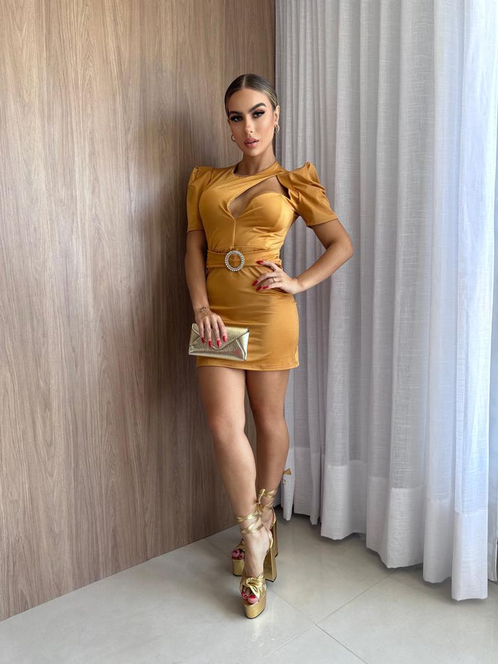 VESTIDO GLOSS GOLD PAOLA PEÇA PROMOCIONAL SEM TROCA